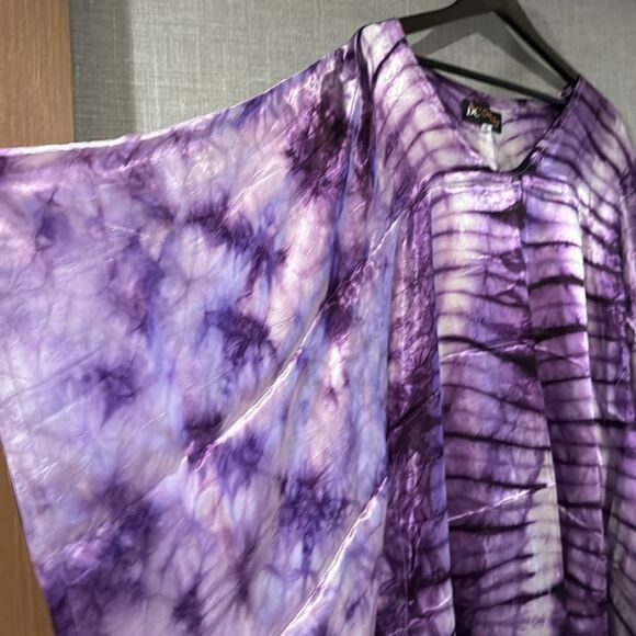 Original design, silky curved V neckline dolman maxi dress/gown. Purple tie dye. - Picture 3 of 9